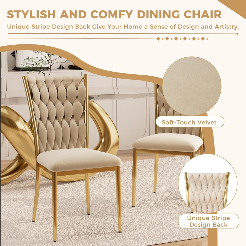 Velvet Dining Chairs Set of 6 with Gold Metal Legs, Modern Upholstered Kitchen Chairs