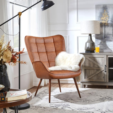Faux Leather Accent Chair Retro Brown