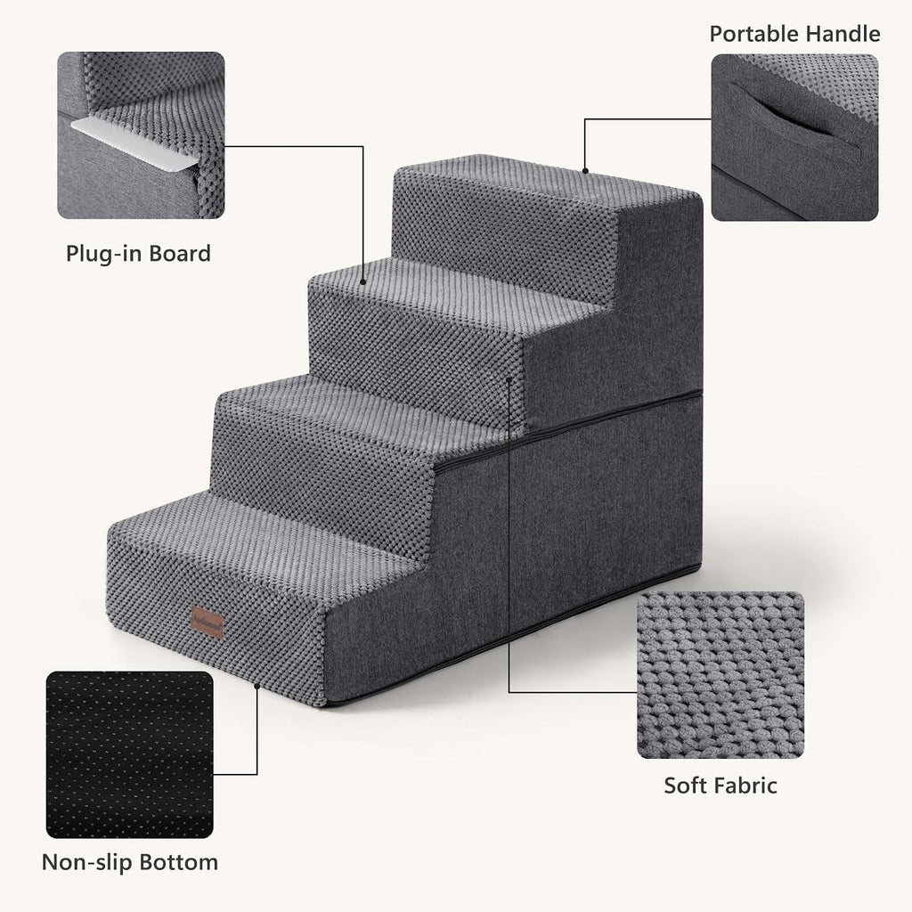Dog Steps for Bed or Couch, 4-Step Pet Stairs for Small Dogs & Cats