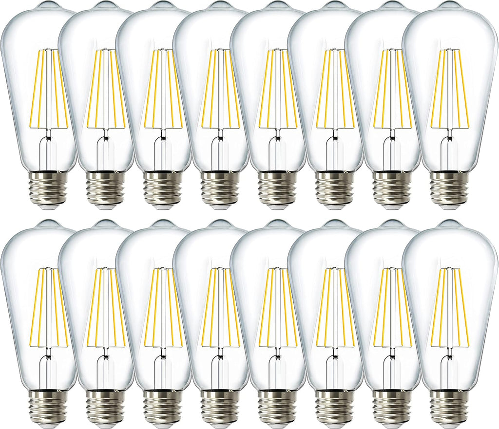 16 Pack Edison Bulbs LED ST64, Clear Vintage Filament Waterproof Bulb, 800 LM, 8W (60W Equivalent), ST19, 3000K Warm