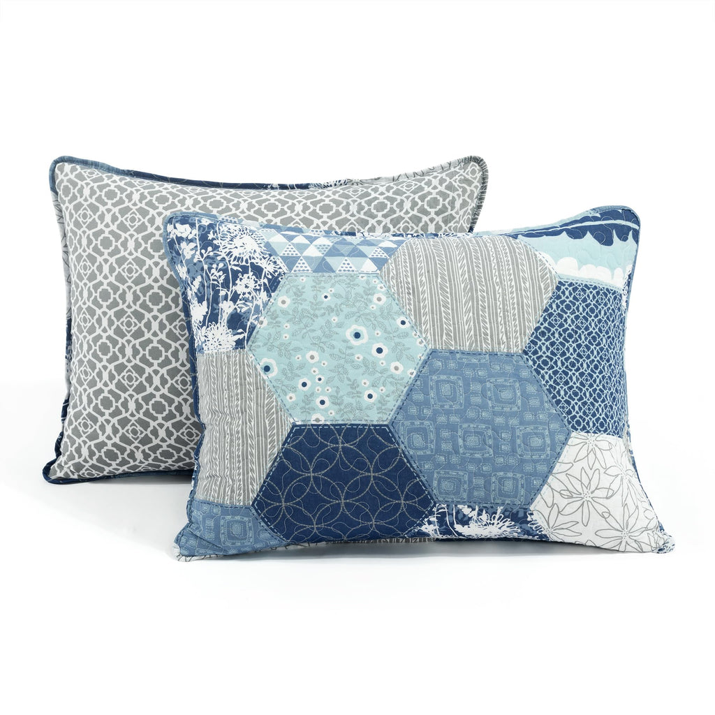 Briley Reversible Cotton Quilt 3 Piece Set Dusty Blue - Bedding Set Quilt - Patchwork