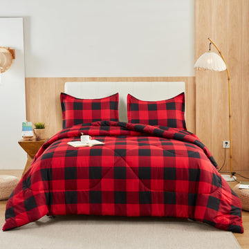 Red Black Buffalo Plaid Comforter Set (66"x90")