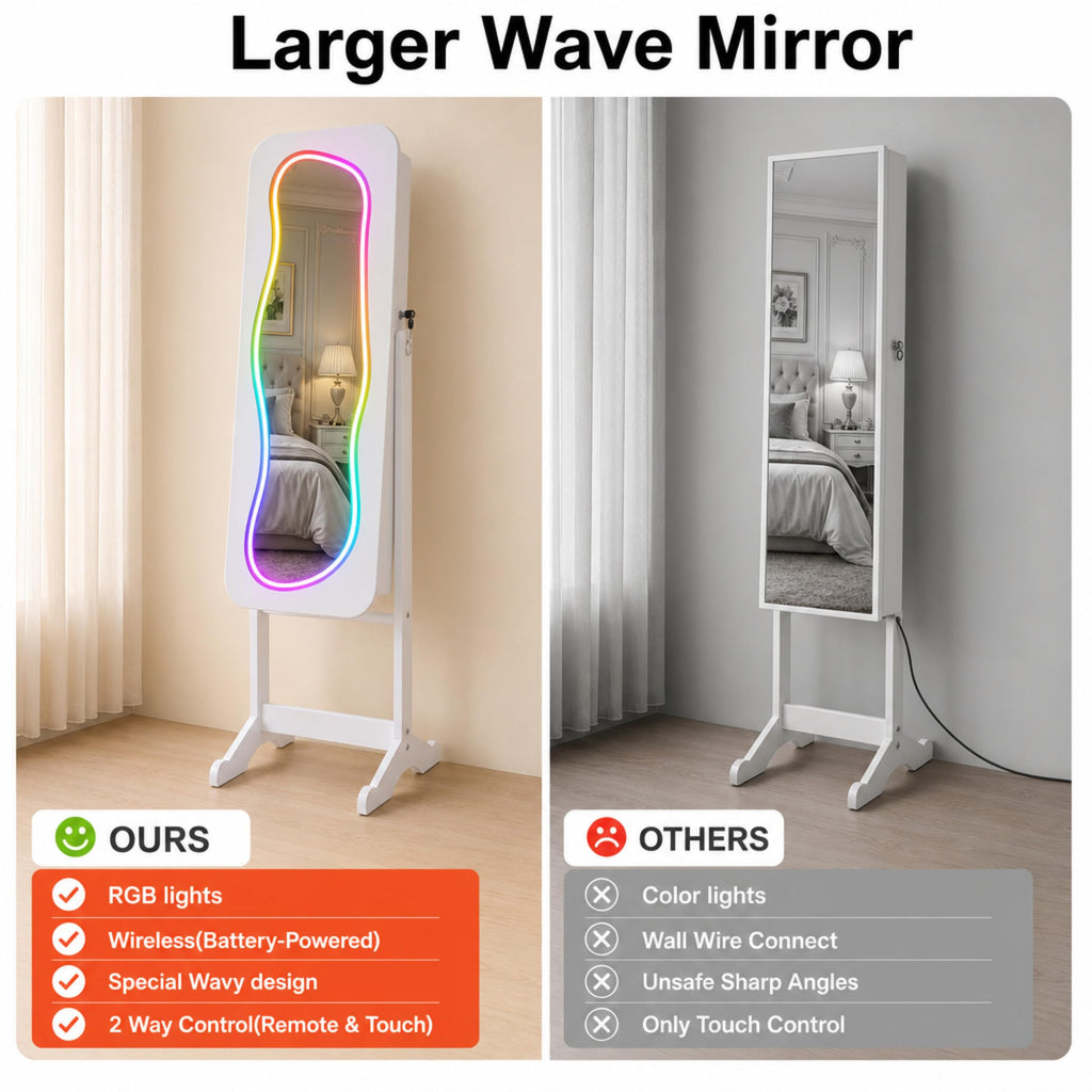 Jewelry Cabinet with LED Mirror, RGB Lighting Mirror with Storage