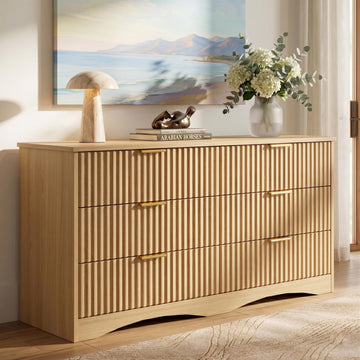 Dresser, 47.2" Fluted Wood Chest of Drawers, Natural