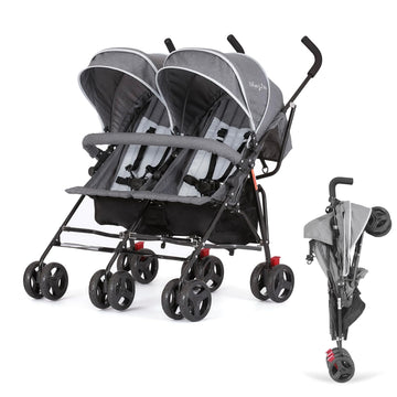 On Me Volgo Side-by-Side Twin Umbrella Toddler Stroller, Grey