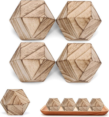 Paulownia Wood Decorative Wood Balls 2.76 Inch Burnt Wood Color Decorative Balls for Bowls Faceted Wood Decor - Set of 4