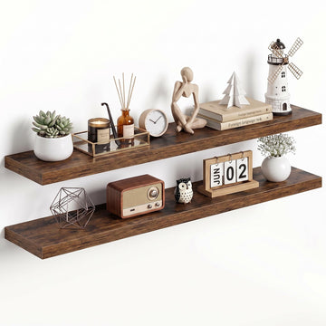 48Inch Floating Shelves for Wall 9.3" Deep Rustic Brown Set of 2