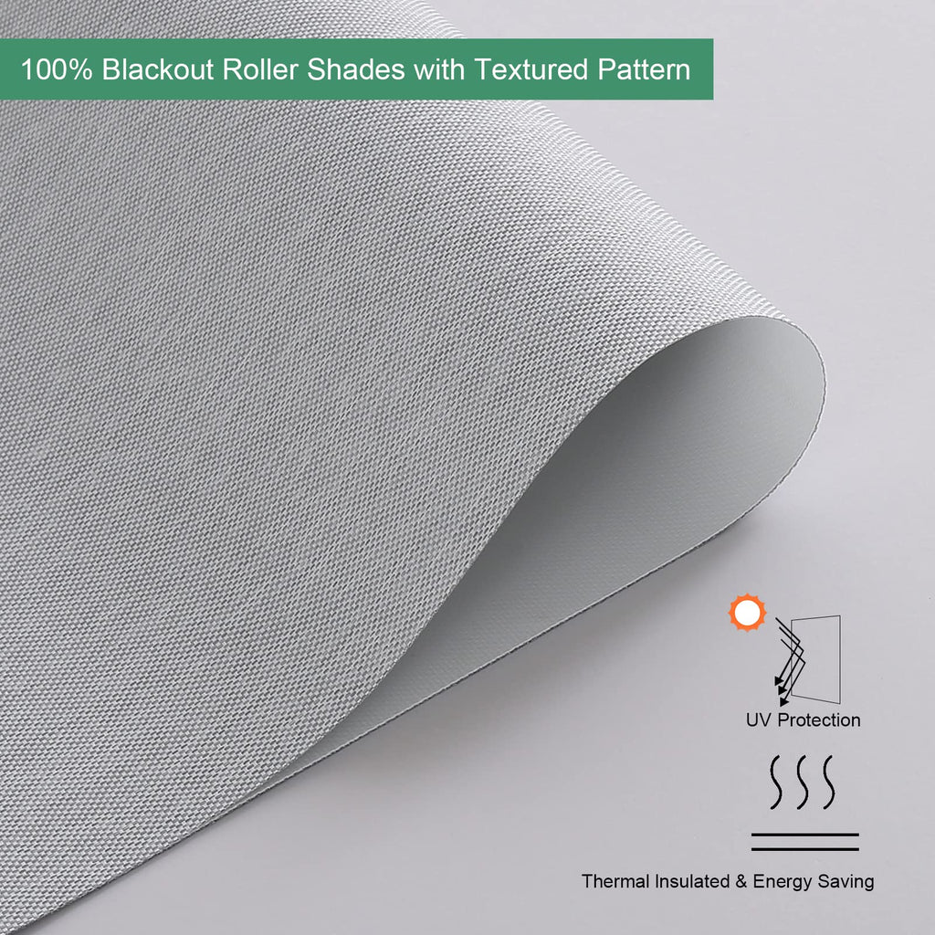Custom Size 100% Blackout Roller Shades Cordless Window Blinds with Textured Pattern Thermal Insulation Roller Window