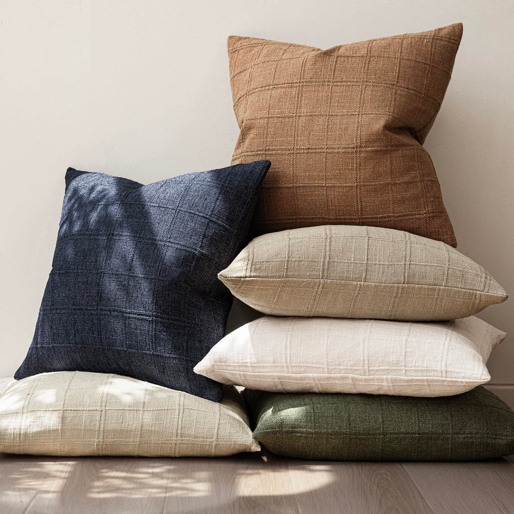 Textured Linen Check Lumbar Throw Pillow Covers 12×24 Inch, Brick