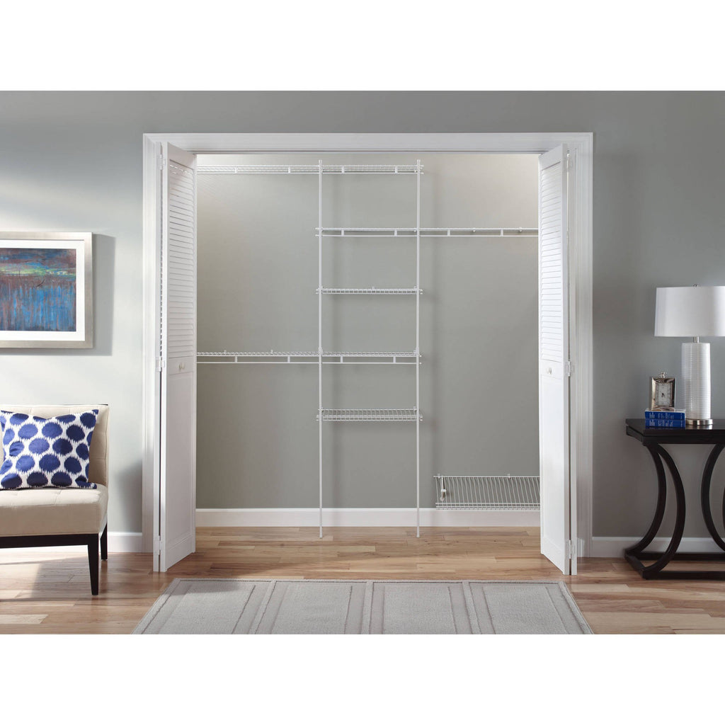 1608 Closet Organizer Kit with Shoe Shelf, 5-Foot to 8-Foot, White