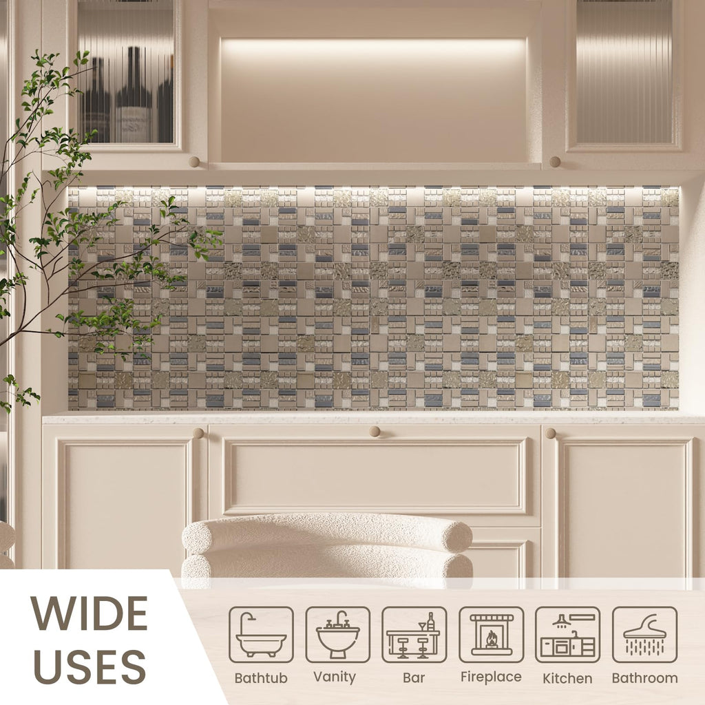 Glass Mosaic Tile Backsplash Grey and Silver 12 x 12 Inch 5 sq.ft.