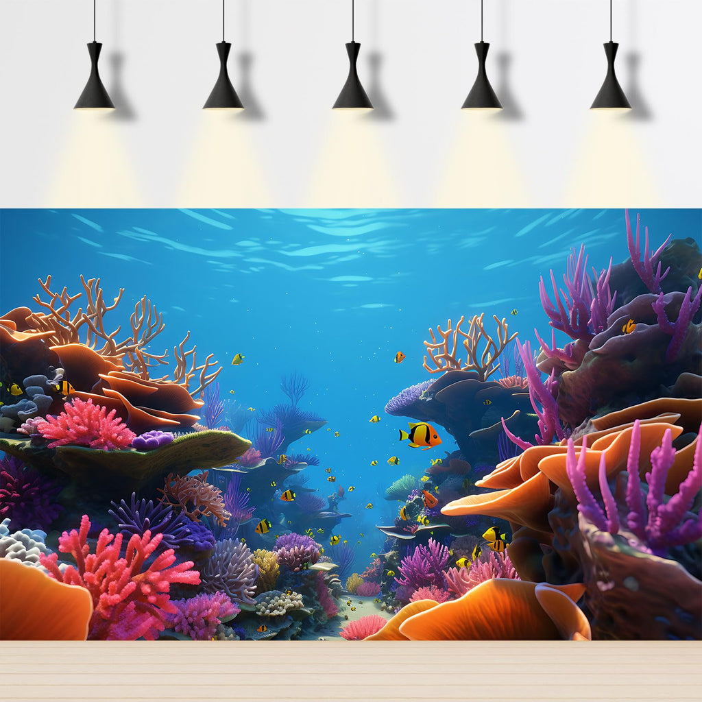 Under The Sea Aquarium Background Ocean Underwater World Fish Tank Backdrop Coral Tropical Fish Undersea Theme