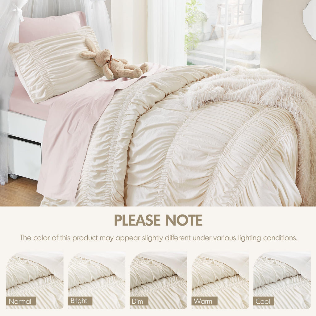 Ruched Ivory Comforter Set, 2pc