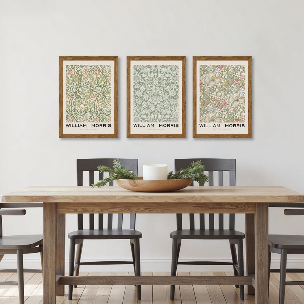 William Morris Wall Art Set of 3, Solid Wood Frames, 12 x 16 in Each