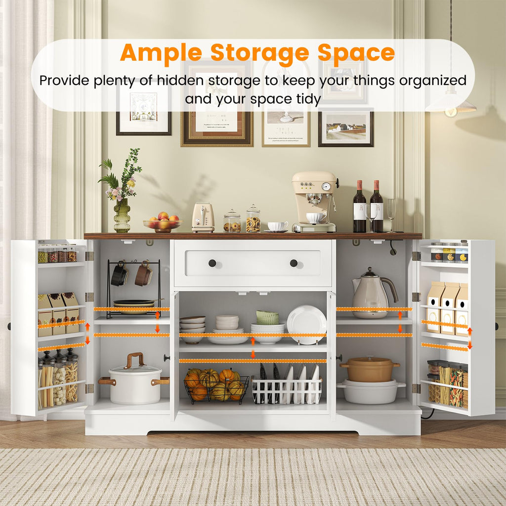 Sideboard Buffet Cabinet, Modern Kitchen Coffee Bar Cabinet with Drawers & Charging Station, Storage Cabinet with