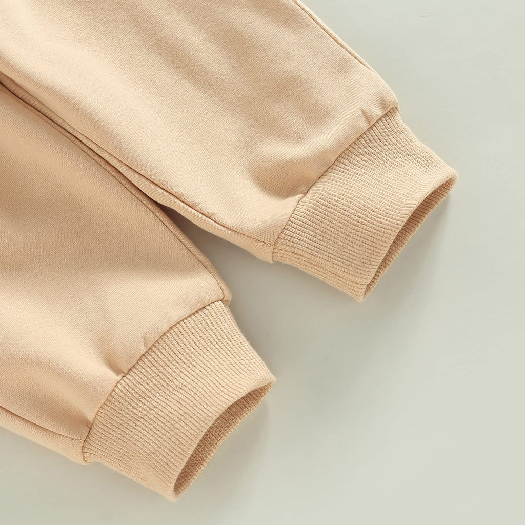 Baby Boy Sweatsuit Outfits Solid Color Hoodie Sweatshirt Sweatpants Toddler Infant Spring Fall Clothes Set (Khaki