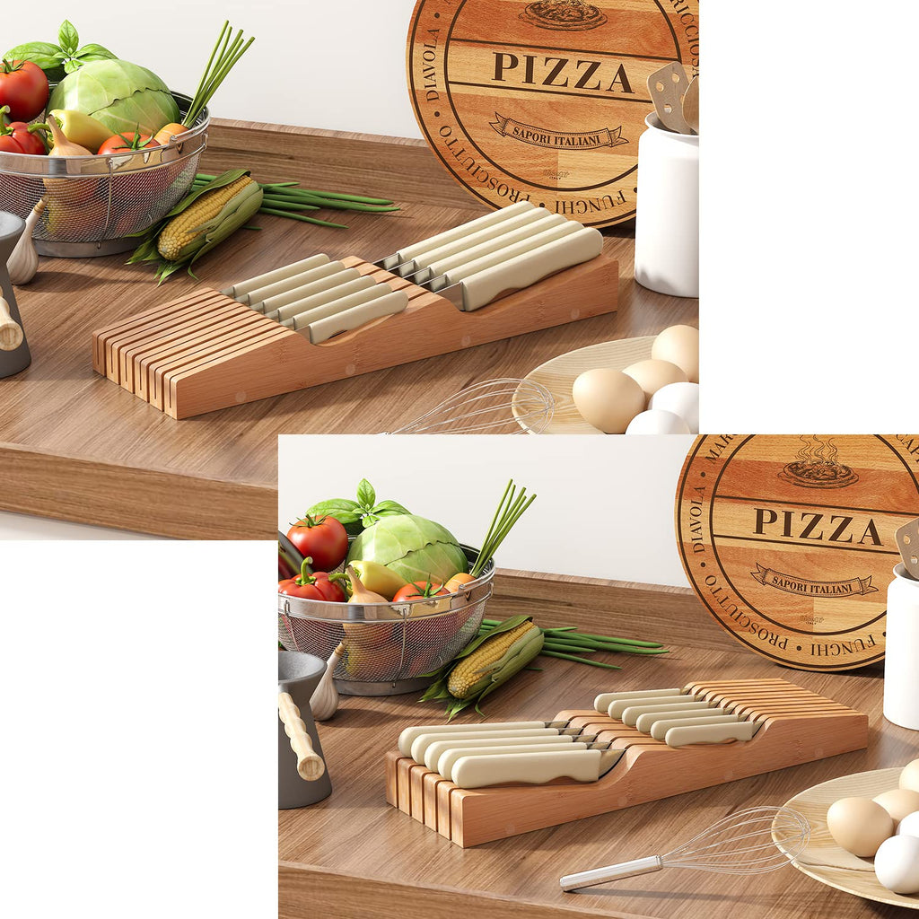In-Drawer Knife Block Organizer - Bamboo Wood Drawer Knife Organizer-Protecting Knife Organizer Block (Not Included)