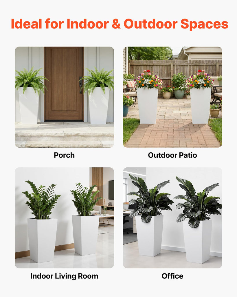 30 inch Tall Planters for Outdoor Plants Set of 2, White Tall Planter for Indoor Plants, Modern Large Planters for