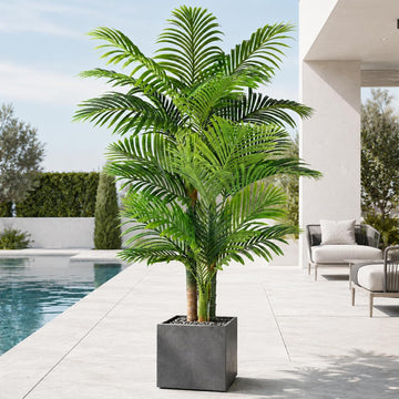 6ft Tall Triple Golden Cane Palm Artificial Tree Large Tropical Palm Tree UV Resistant Fake Plant in Pot Outdoor Big