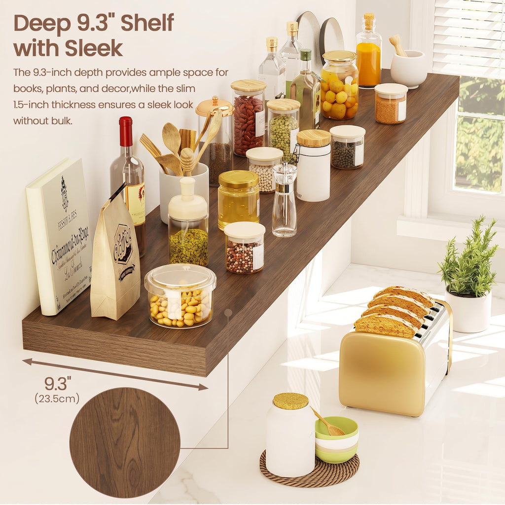 Floating Shelves 9 inch Deep 48"Long Set of 2, Walnut