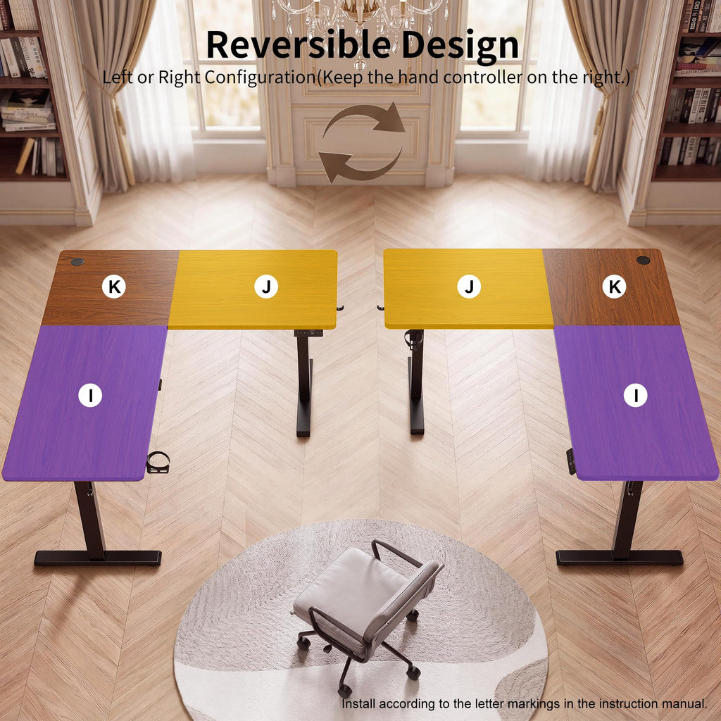 75x61 Inches Reversible L Shaped Standing Desk Height Adjustable with Cup Holder, Electric Corner Computer