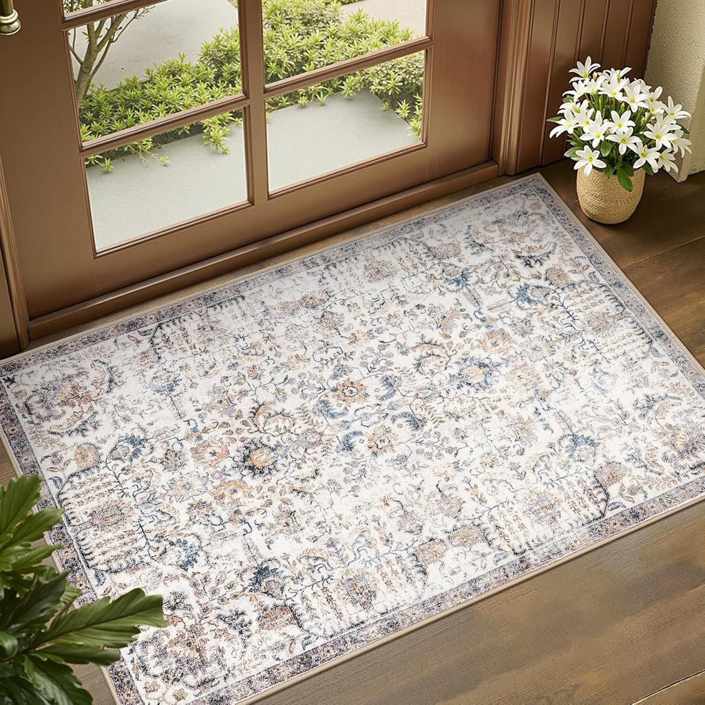 Kalen Area Rug 2x3 Washable Entryway Rug Door Mat Vintage Indoor Entrance Thin Retro Distressed Flor