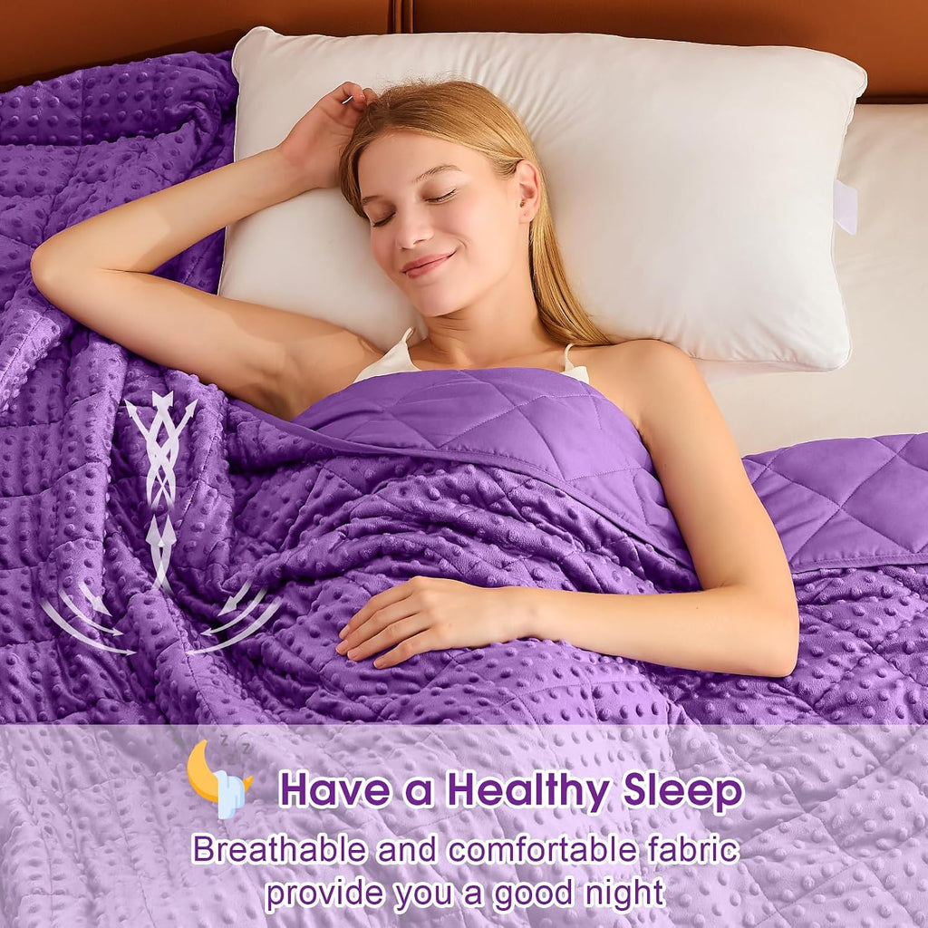 Purple Weighted Blanket for Adults 20lbs, 48"x72", Twin Full Size Cooling Minky Heavy Throw Blanket for 180-220lbs