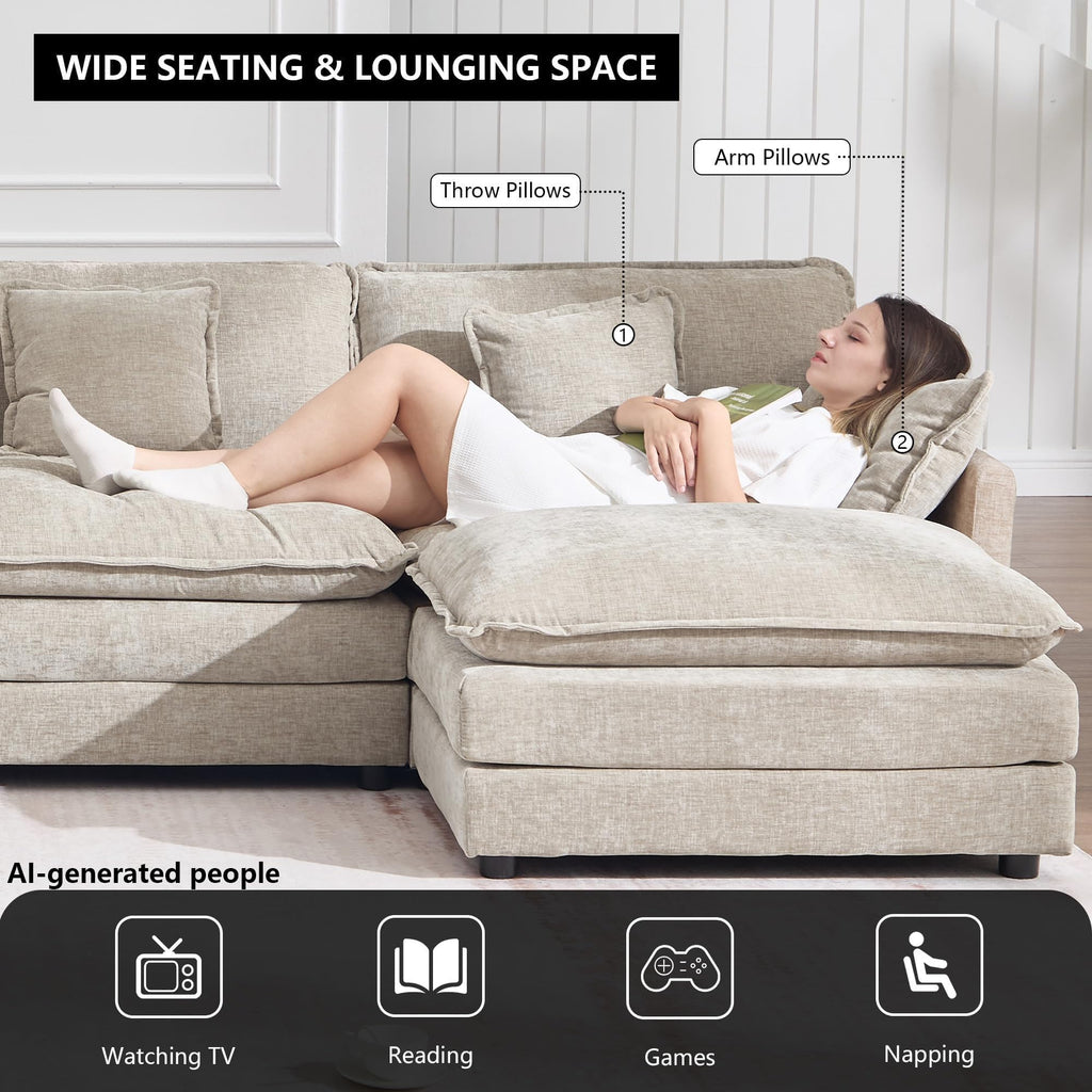 76.7" W Modular Cloud Sectional Sofa Couch for Small Spaces, Deep Seat Loveseat with Ottoman Chaise, Comfy Chenille 2