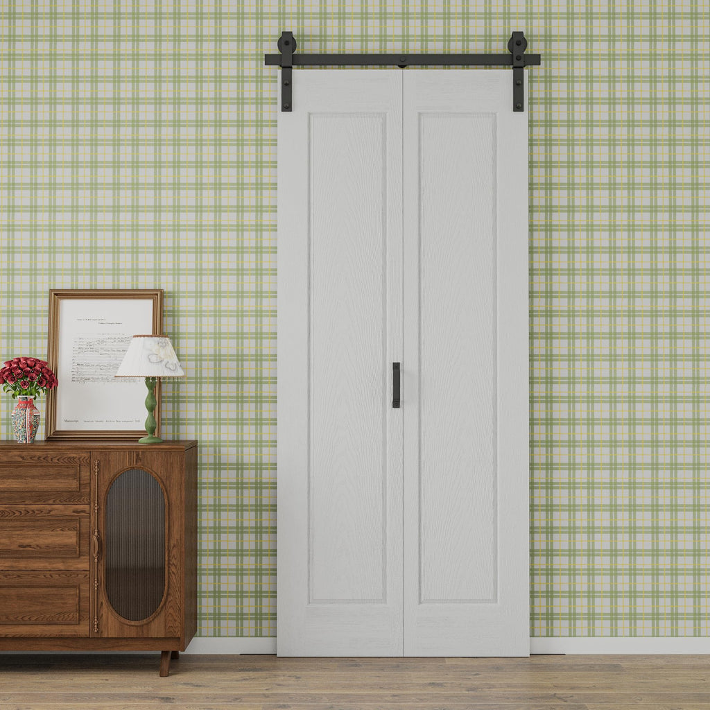 36" x 84" Hollow Core Bifold Barn Door with 40" Track Hardware Kit Included, Pre-Assembled 1 Panel Bi Fold Barn Door
