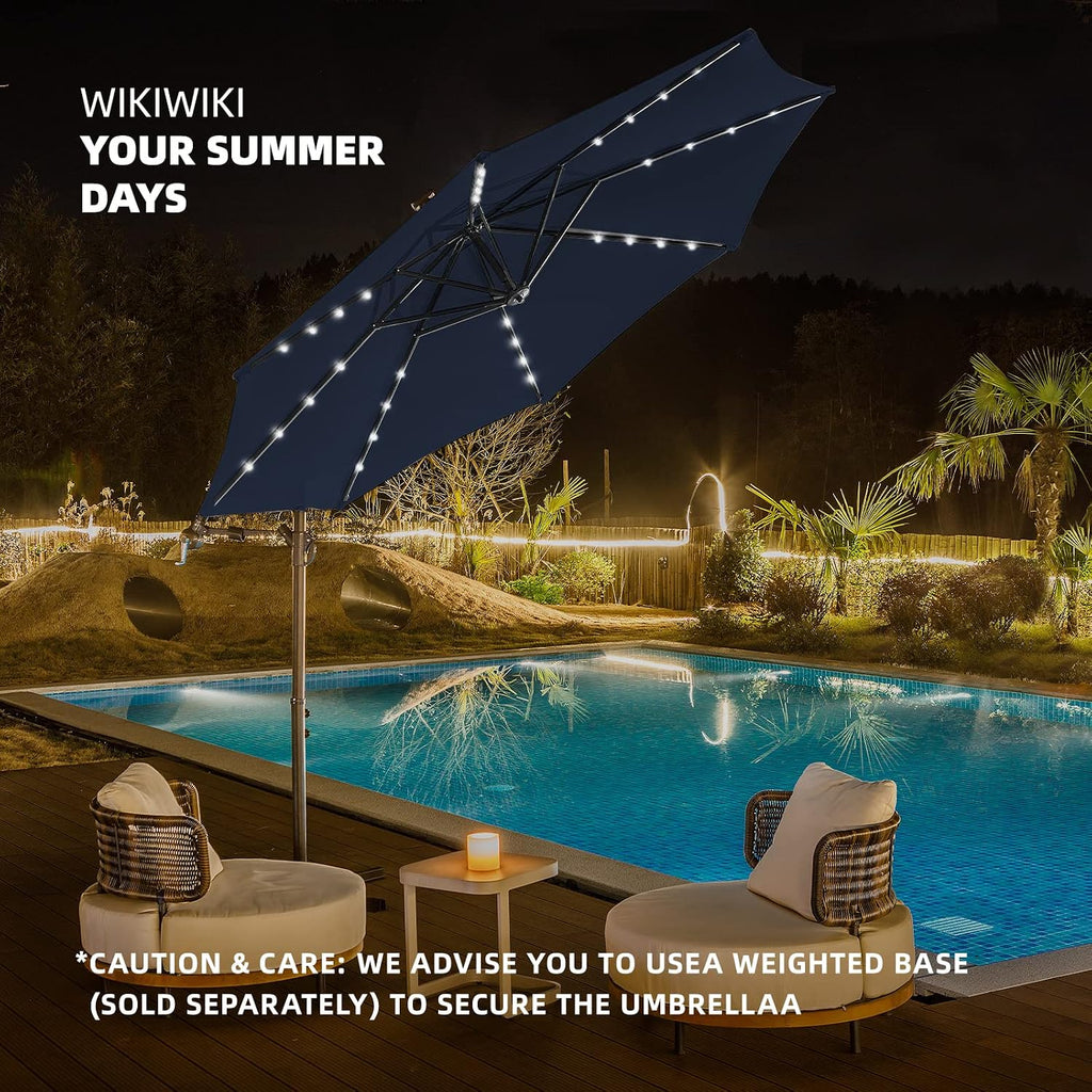 10ft Solar LED Offset Hanging Market Cantilever Patio Umbrella and Garden, Easy Tilt Adjustment