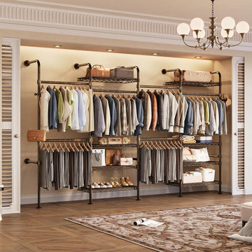 Wall Mounted Closet System, 4-Row Heavy Duty Garment Rack, Black and Gold
