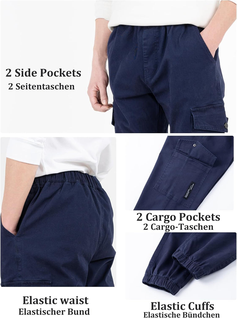 Boys Cargo Pants Stretch Cotton Twill Elastic Waist