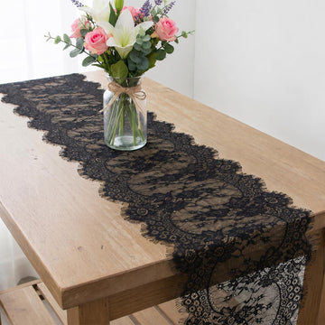 Black Lace Table Runner Vintage Gothic Lace Tablecloth Embroidered Doilies Long Tulle Fabric Halloween Table Decor
