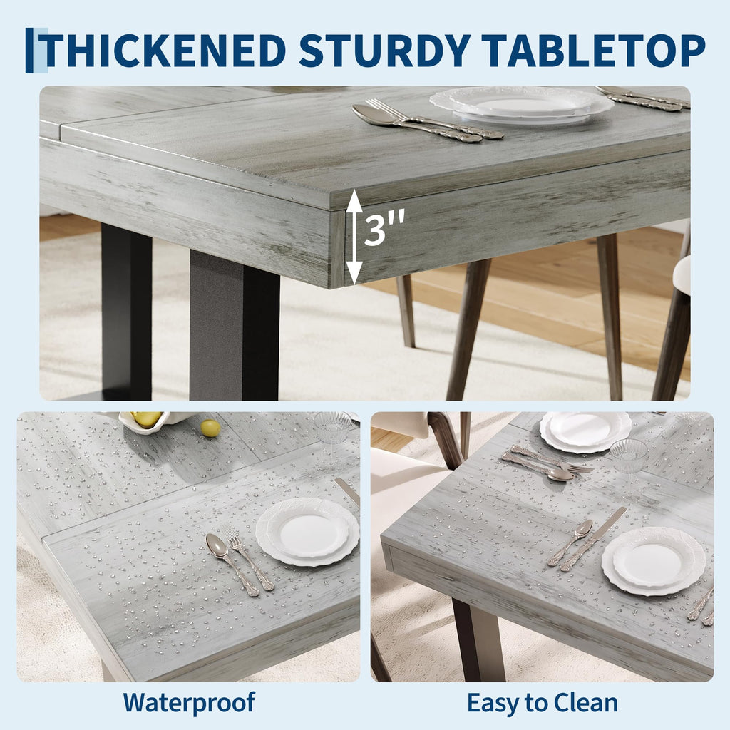 Farmhouse Dining Table 71", Rustic Kitchen Table for 6-8, Grey