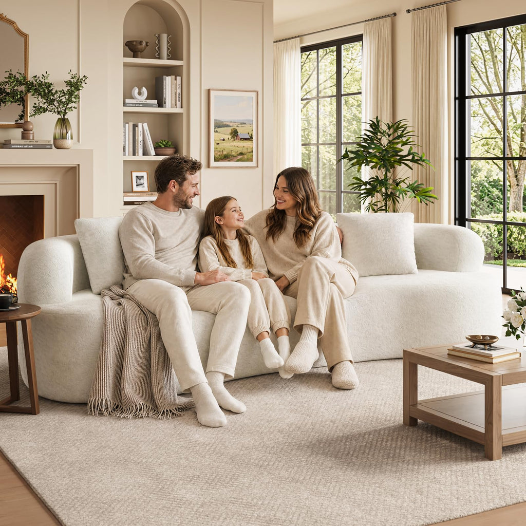 110 Boneless Sectional Couch Modern Curved Cream White