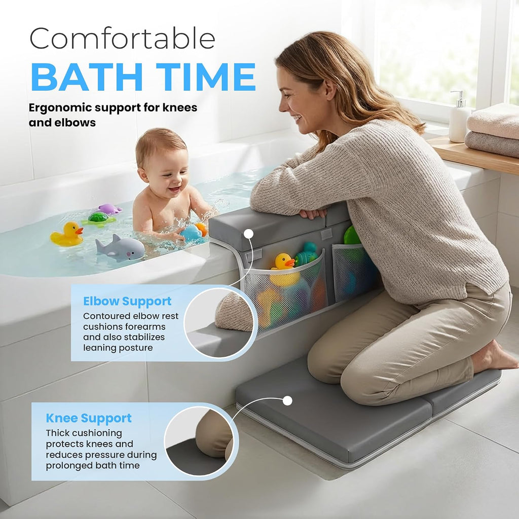 Bath Kneeler and Elbow Rest Pad Set - 1.5" Thick Comfortable and Painless Foam Mat - Baby Bath Kneeling Pad with Toy