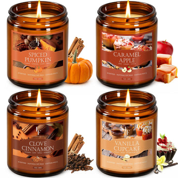 Fall Candles Set, 4 Pack Candles Scented Natural Soy Wax, Autumn Gifts Set for Women Men, Fall Fragrance of