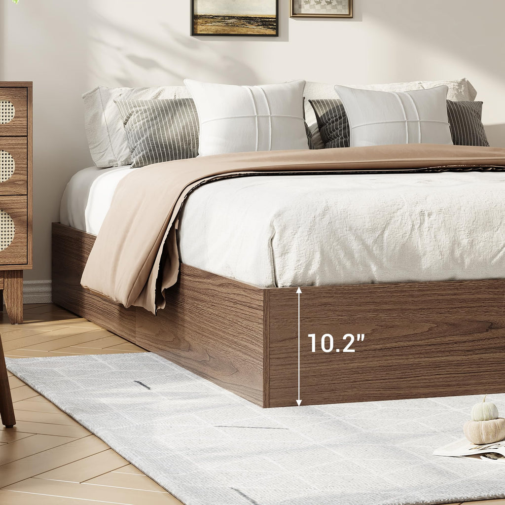 Wood Platform Bed Frame, King Bed Frame with 2 Drawers