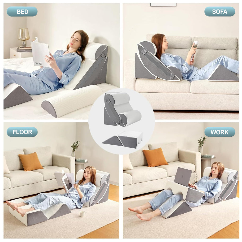 6pcs Orthopedic Bed Wedge Pillow Set for Sleeping, Post Surgery Foam for Body, Back and Leg Pain Relief Comfortable &