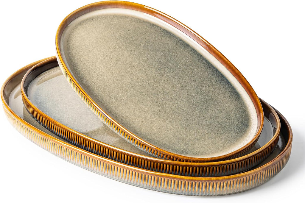 Ceramic Serving Platter Set of 3, Oval Serving Plates and Dishes | 15.6"/14.4"/12.2", Oven & Microwave & Dishwasher