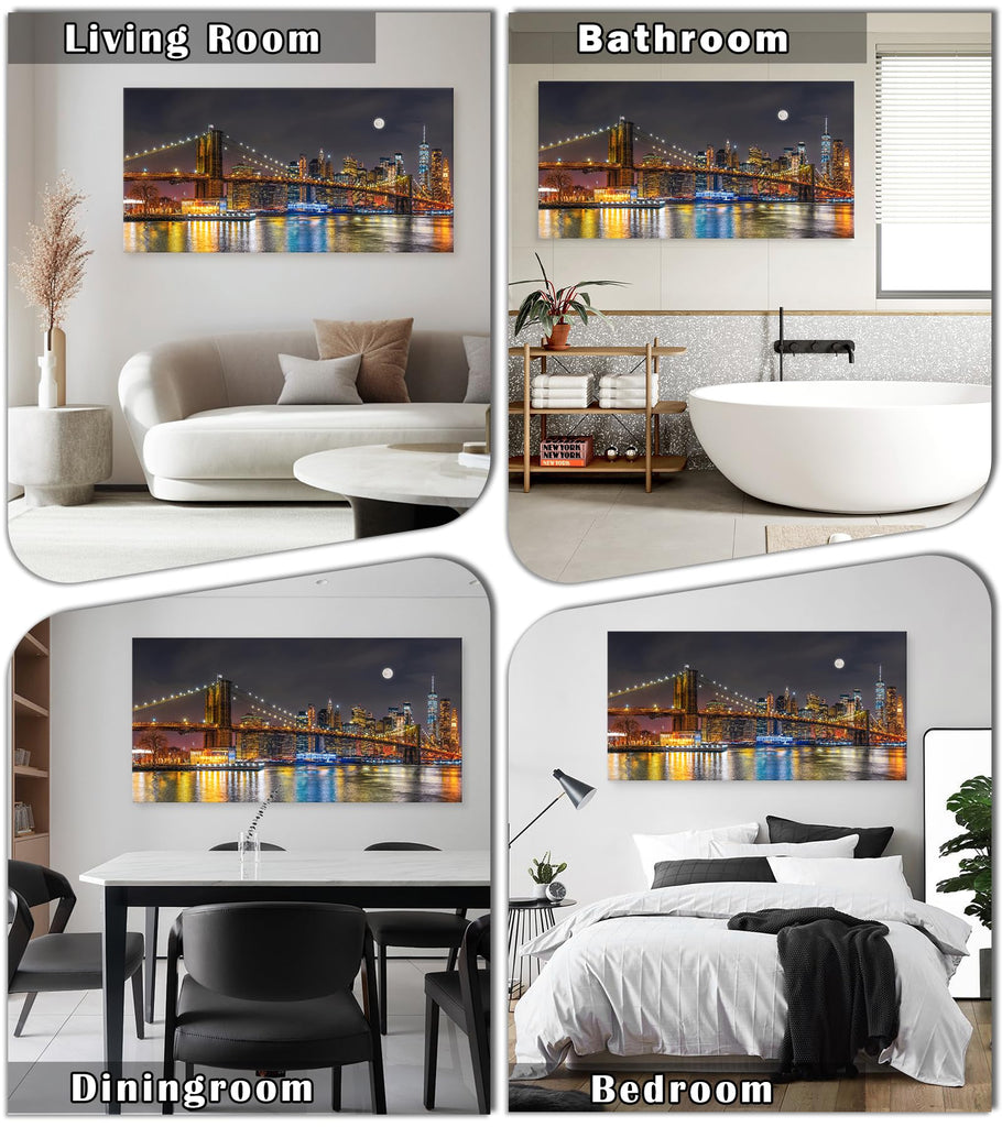 Brooklyn Bridge Night Skyline Canvas Wall New York Poster