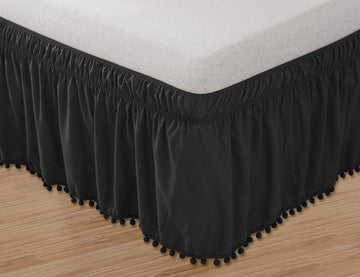 Pleated Tailored Bed Skirt - 14 Inch Drop Dust Ruffle, Soft Brushed Microfiber, Wrinkle & Fade Resistant, Queen, Black