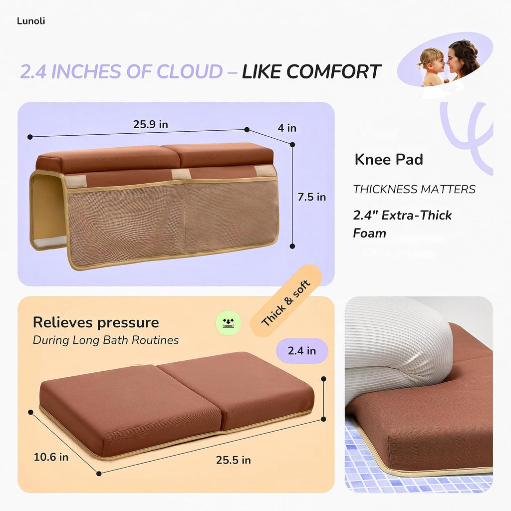 Bath Kneeler and Elbow Rest Pad Set, Mocha Mousse, 2.4 Inch Memory Foam Cushion for Parents, Waterproof Kneeling Pad
