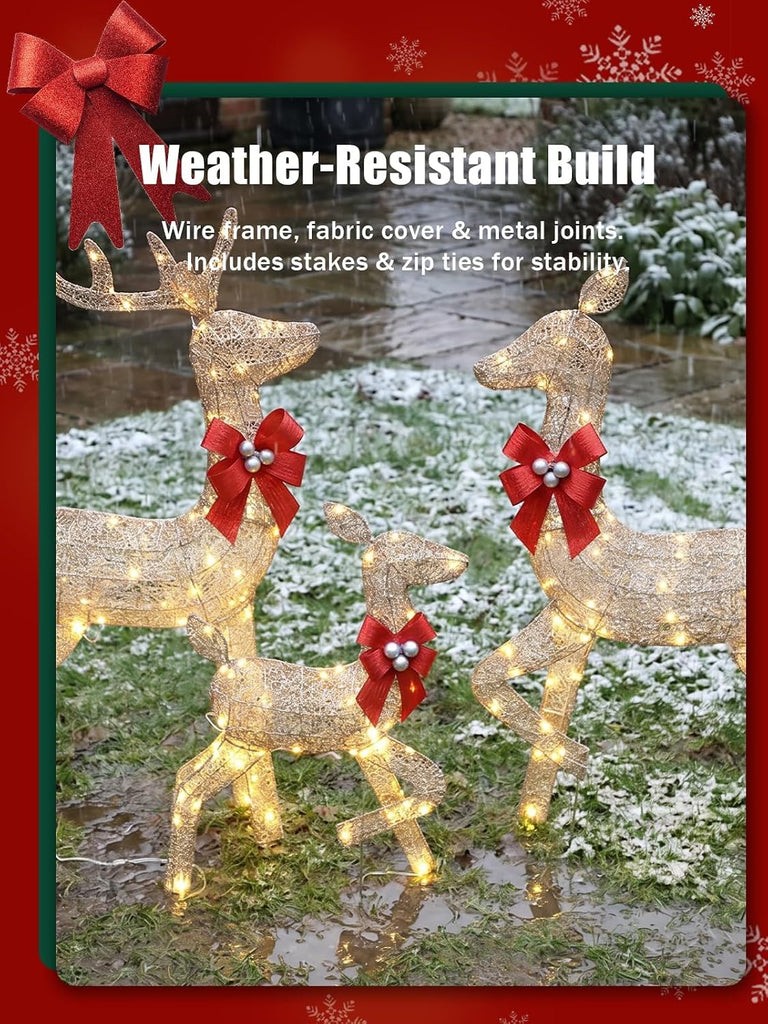 3 Piece 4FT 2D Lighted Christmas Deer with 175 LED Lights