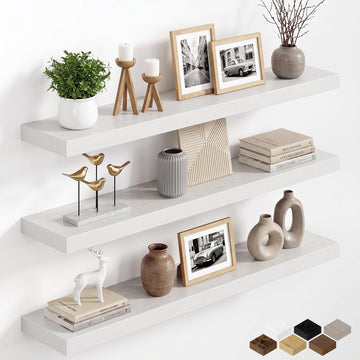 40 Inch Floating Shelves for Wall, 8 Inch Deep Rustic Wood Floating Shelves Set of 3, Wall Mounted Hanging Shelf with