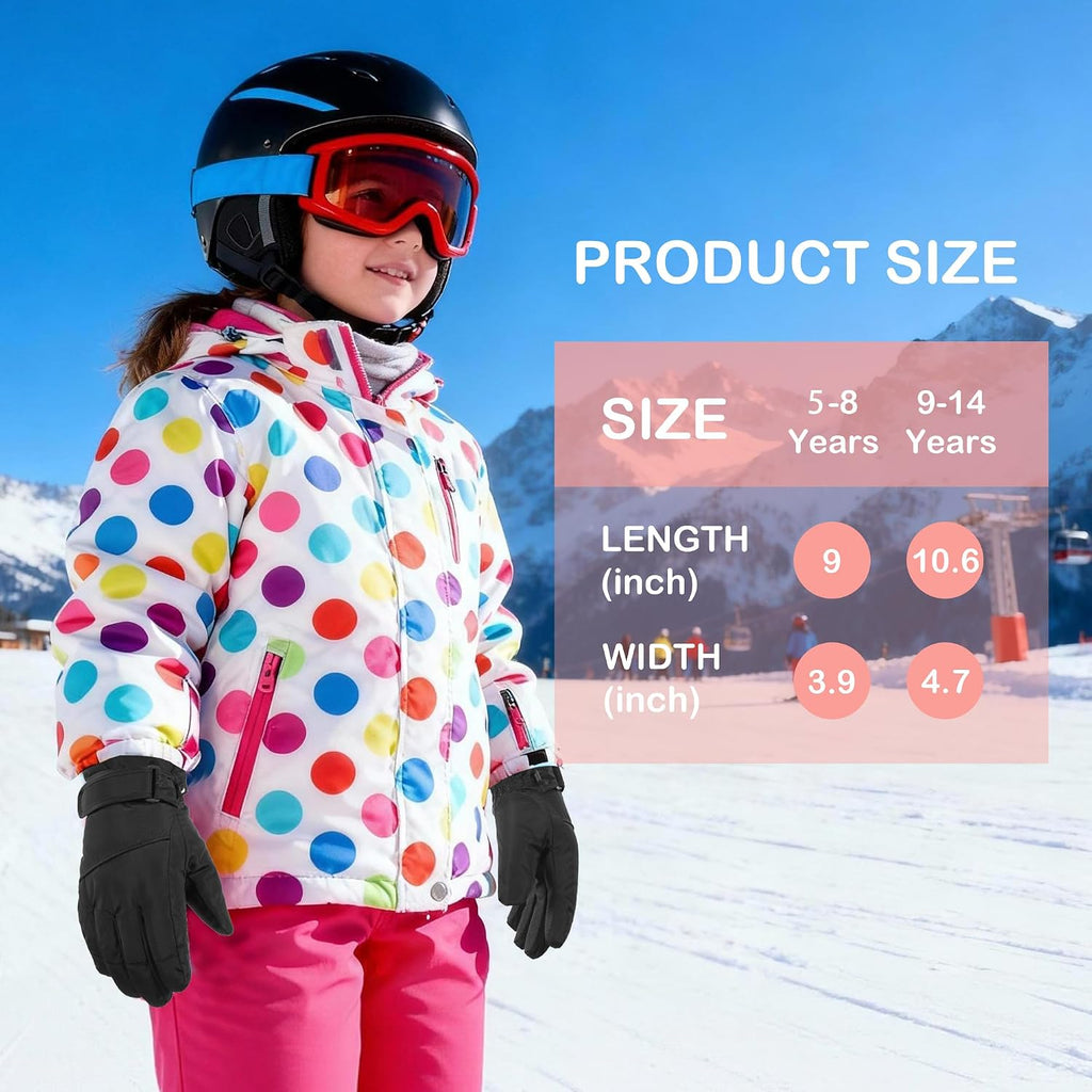 Kids Winter Ski Gloves Touchscreen and Waterproof Warm Snow Gloves for Snowboarding, Sledding for Boys Girls