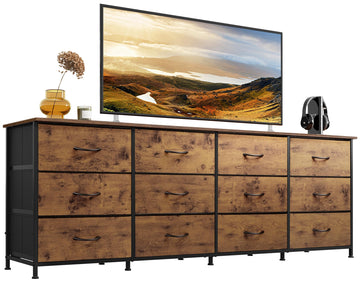 Long TV Stand for 85 Inch TV, 12 Drawer, Rustic Brown