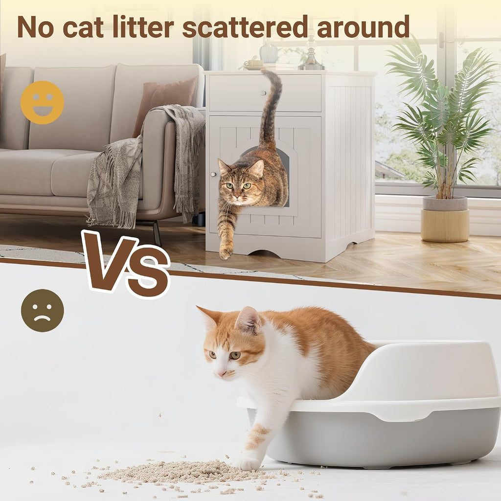 Litter Box Enclosure, Hidden Cat Litter Box Cabinet with Drawer, Wooden Pet Crate, Litter Box Furniture as Cat House