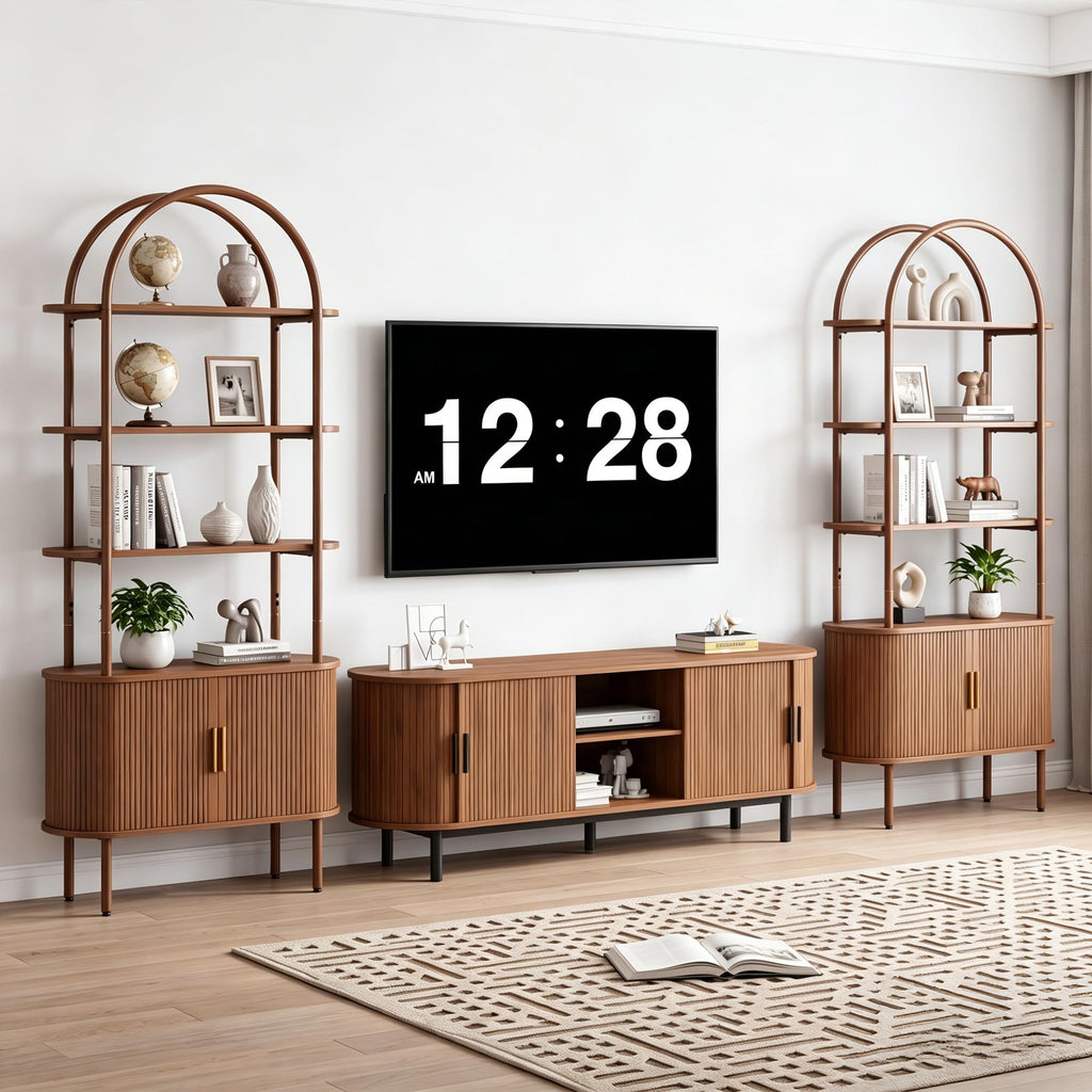 71" Tall Arched Bookshelf, Mid Century Modern Bookcase