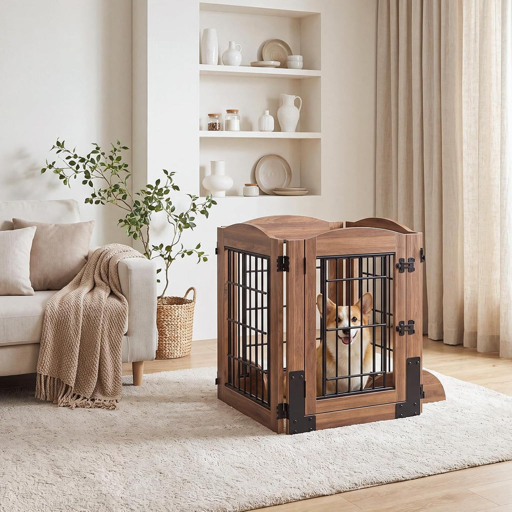 4 Panels Dog Gate Indoor with Door, 24.8'' Tall Freestanding Pet Gate with 2 Support Feet, Foldable Dog Fence